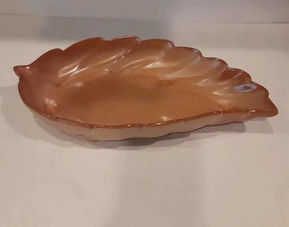 Vintage Frankoma Pottery#226 Terracotta Peach Decorative Leaf Dish